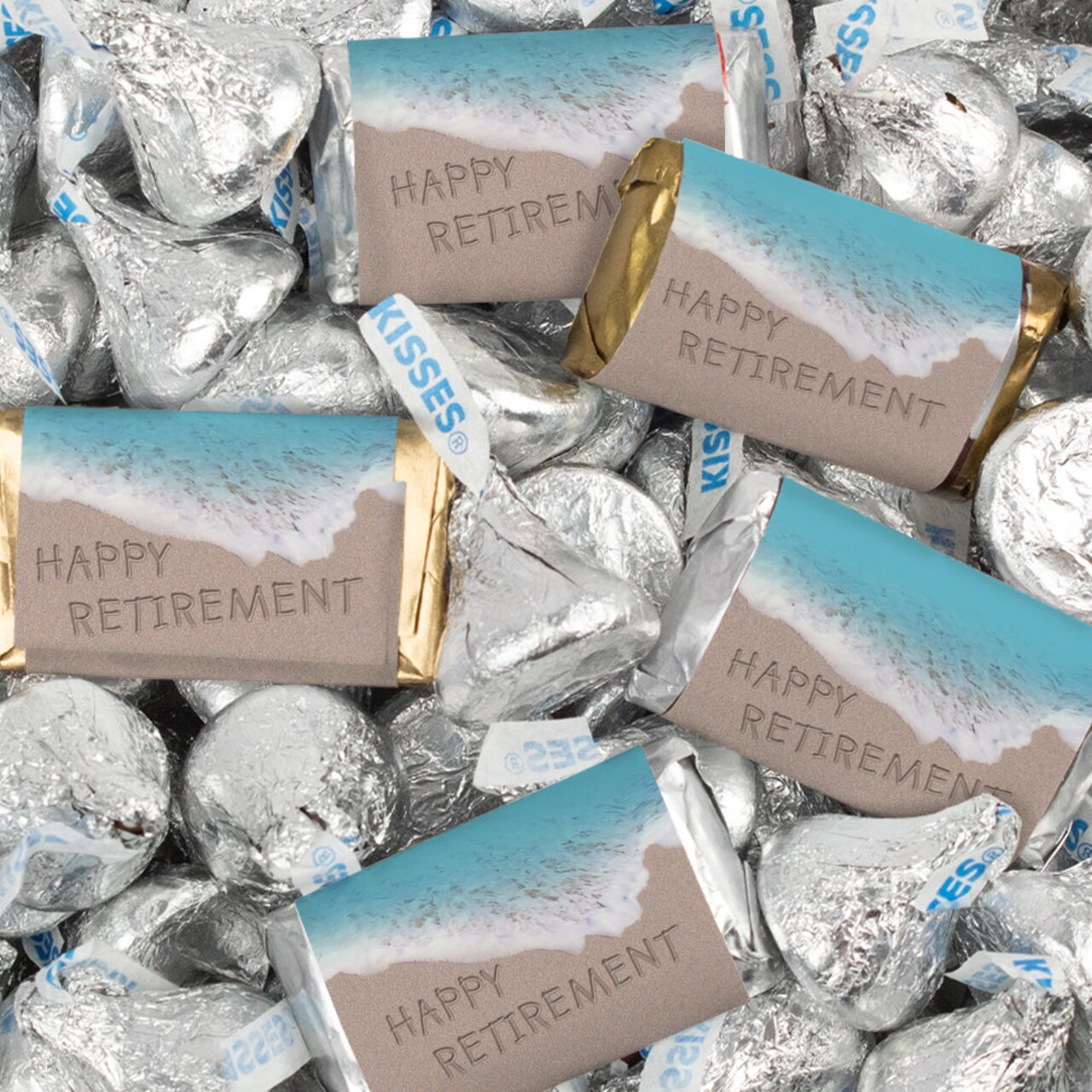 116 Pcs Retirement Party Candy Favors Hershey's Miniatures & Kisses - Beach